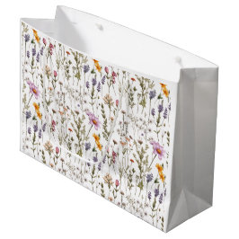 Bolsa De Regalo Grande Flores silvestres acuarela rosa púrpura