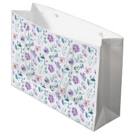 Bolsa De Regalo Grande Flores silvestres de acuarela púrpura verde