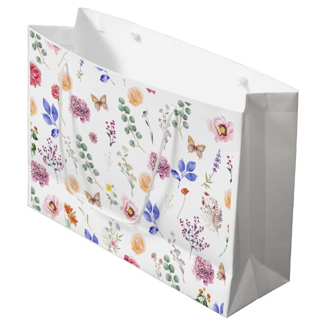 Bolsa De Regalo Grande Flores silvestres de primavera mariposa blanca (Angulo Anverso)