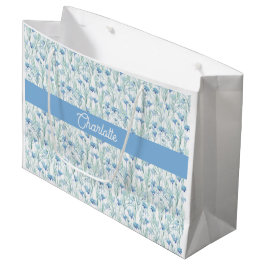 Bolsa De Regalo Grande Flores silvestres en acuarela azul con nombre pers