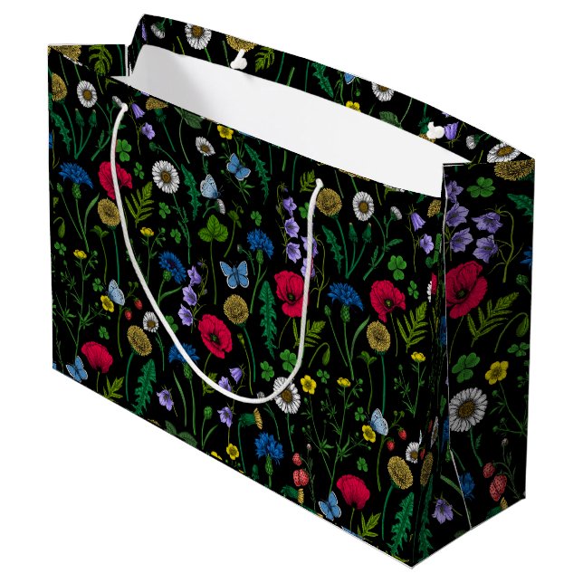 Bolsa De Regalo Grande Flores silvestres en negro (Angulo reverso)