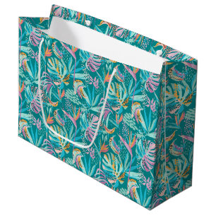 Bolsa De Regalo Grande Flores tropicales coloridas y patrón de hojas