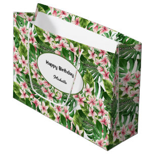 Bolsa De Regalo Grande Flores Tropicales De Palma Y Plumeria