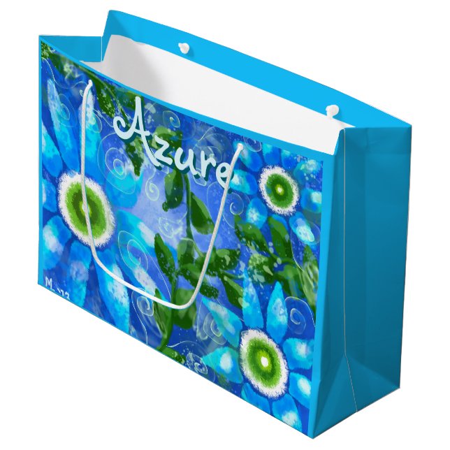 Bolsa De Regalo Grande Flores verdes azules de abstrato floral personaliz (Angulo Anverso)