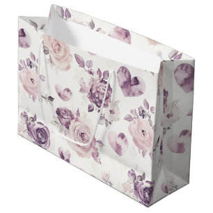 Bolsa De Regalo Grande Flores y Corazones Morados Rosados para Despedida