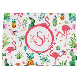 Bolsa De Regalo Grande Flores y flamencos tropicales