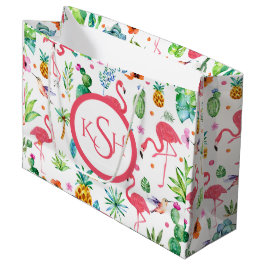 Bolsa De Regalo Grande Flores y flamencos tropicales