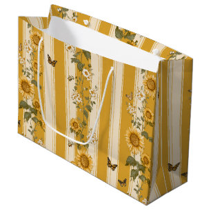 Bolsa De Regalo Grande Flores y mariposas en franjas amarillas (2)