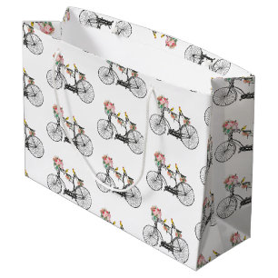 Bolsa De Regalo Grande Flores y pájaros de bicis románticas