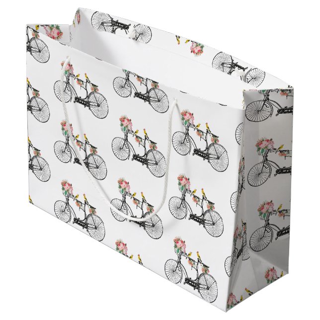 Bolsa De Regalo Grande Flores y pájaros de bicis románticas (Angulo reverso)