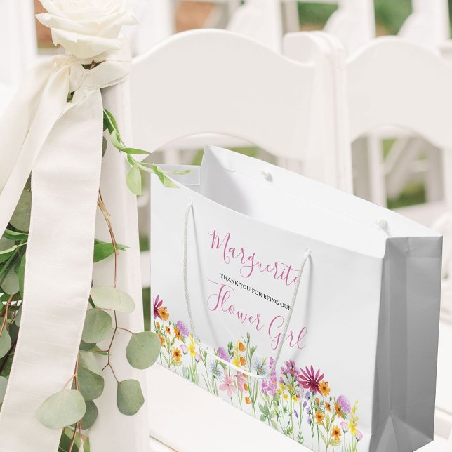 Bolsa De Regalo Grande Flower Girl Wildflower Meadow Gracias (Flower Girl Wedding Gift Bag with pretty wildflowers from my Wildflower Meadow collection)