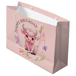 Bolsa De Regalo Grande Fluffy Pink Highlands Scottish Cow