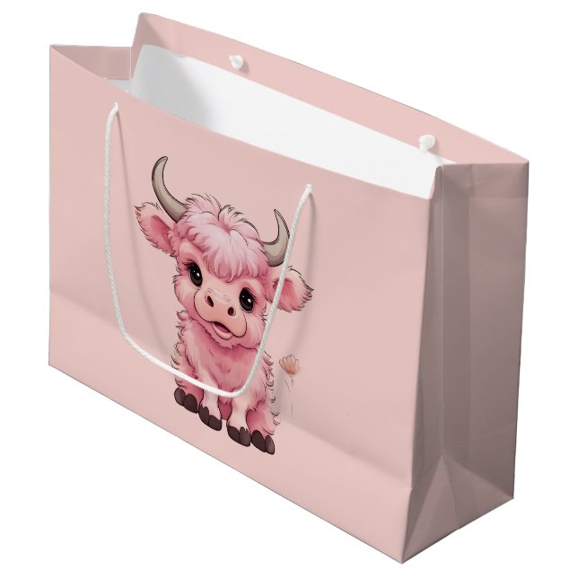 Bolsa De Regalo Grande Fluffy Pink Highlands Scottish Cow (Angulo Anverso)