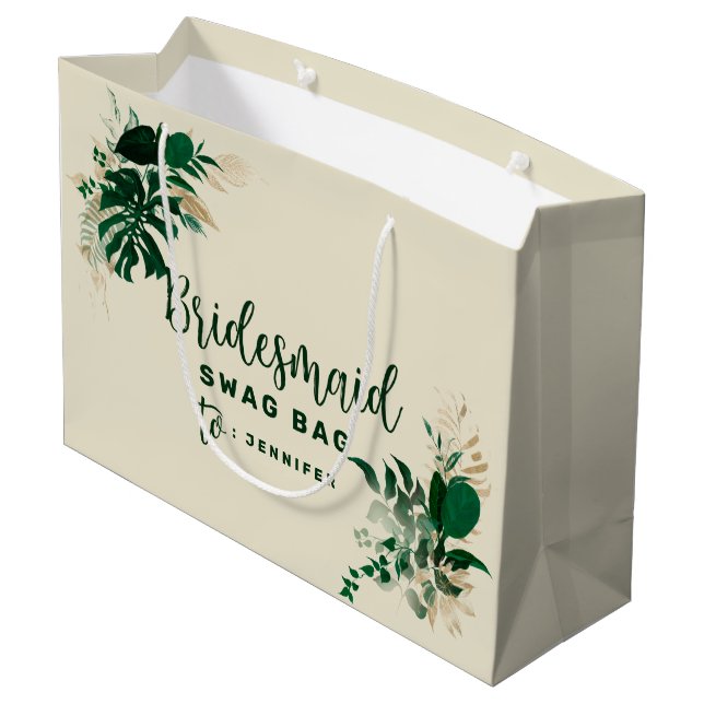 Bolsa De Regalo Grande Foliage Tropical Green & Gold Bridesmaid (Angulo reverso)