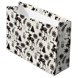 Bolsa De Regalo Grande Folk Art Deer Botanical Black and White