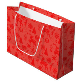 Bolsa De Regalo Grande Folk Art Deer Botanical Red Large Gift Bag