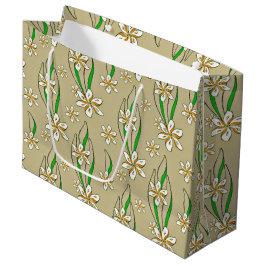 Bolsa De Regalo Grande Fondo beige de color blanco floral monograma