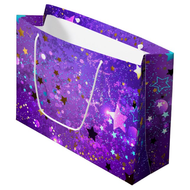 Bolsa De Regalo Grande Fondo de Relieve metalizado púrpura con estrellas (Angulo Anverso)