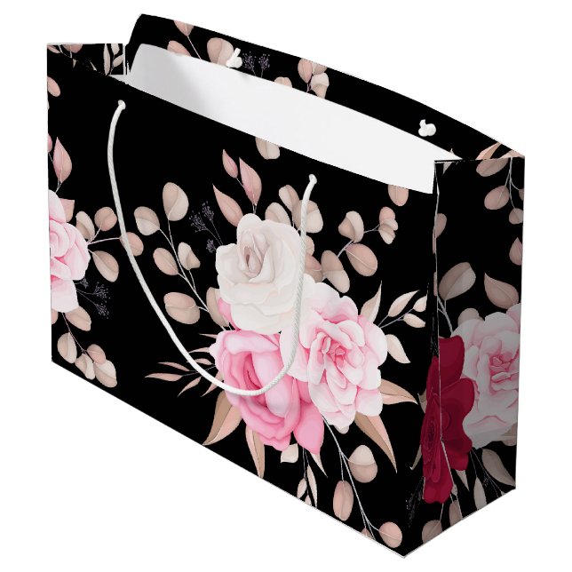 Bolsa De Regalo Grande fondo floral rojo rosa (Angulo reverso)