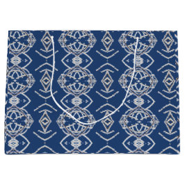 Bolsa De Regalo Grande Formas de nieve azul y blanco brillante de patrón