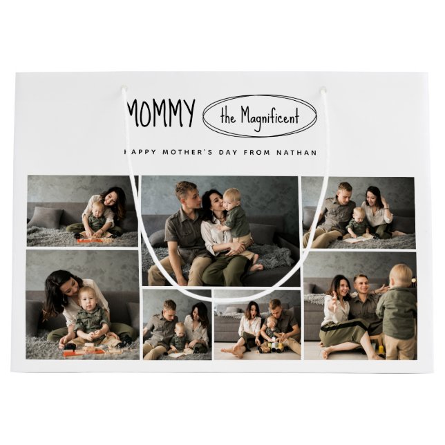 Bolsa De Regalo Grande Foto de familia de Días de la Madre personalizados (Anverso)