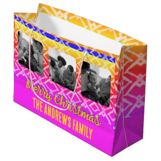 Bolsa De Regalo Grande Foto de familia navidades amarillo rosa geométrico