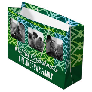 Bolsa De Regalo Grande Foto de familia navidades verde de esmeralda geomé