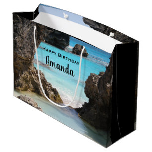 Bolsa De Regalo Grande Foto de la isla tropical Costa y cumpleaños del ma