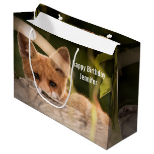 Bolsa De Regalo Grande Foto de un lindo cumpleaños de Naranja Fox