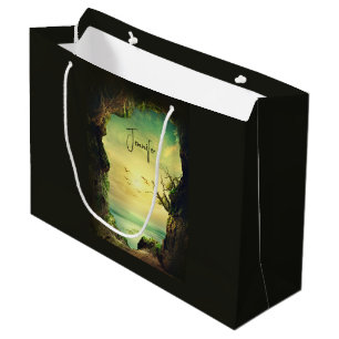 Bolsa De Regalo Grande Foto de una cueva con vistas al cumpleaños del mar