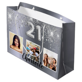 Bolsa De Regalo Grande Foto del purpurina de plata de 21 años