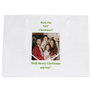 Bolsa De Regalo Grande foto divertida de Navidad con texto verde