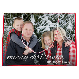 Bolsa De Regalo Grande Foto familiar Personalizado navideño merry