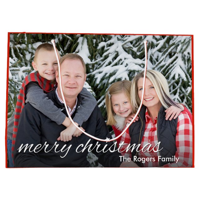 Bolsa De Regalo Grande Foto familiar Personalizado navideño merry (Reverso)