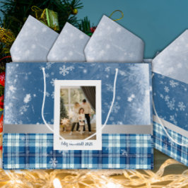 Bolsa De Regalo Grande Foto Feliz Navidad Elegante Azul