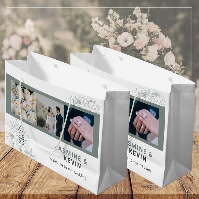 Bolsa De Regalo Grande Foto personalizada de Boda estético blanco (Subido por el creador)