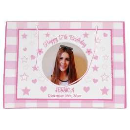 Bolsa De Regalo Grande Foto personalizado Feliz 17 cumpleaños Placa blanc