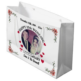 Bolsa De Regalo Grande Foto personalizado Floral blanca 25° aniversario d