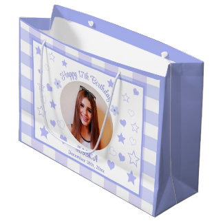 Bolsa De Regalo Grande Foto personalizado Happy 17th Birthday Purple Blue