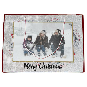 Bolsa De Regalo Grande Foto personalizar Merry Christmas Wreath