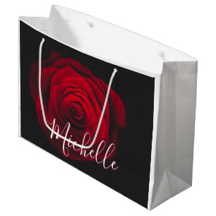 Bolsa De Regalo Grande Fotografía de la cosecha de rosa rojo monograma pe