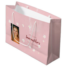 Bolsa De Regalo Grande Fotomontaje floral rosada giratoria simple Persona