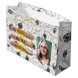 Bolsa De Regalo Grande Fotos de cumpleaños elegante Fiesta blanco negro