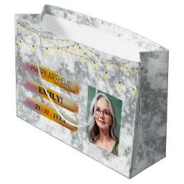 Bolsa De Regalo Grande Fotos de cumpleaños elegante Fiesta blanco negro