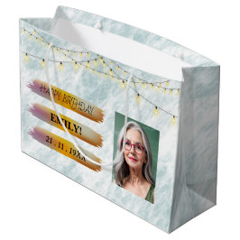 Bolsa De Regalo Grande Fotos de cumpleaños elegante Fiesta blanco negro