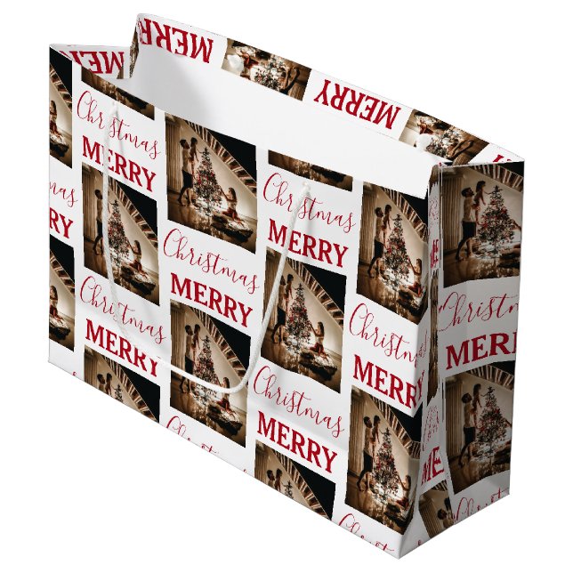 Bolsa De Regalo Grande Fotos de la familia del Personalizado de Navidad d (Angulo Anverso)