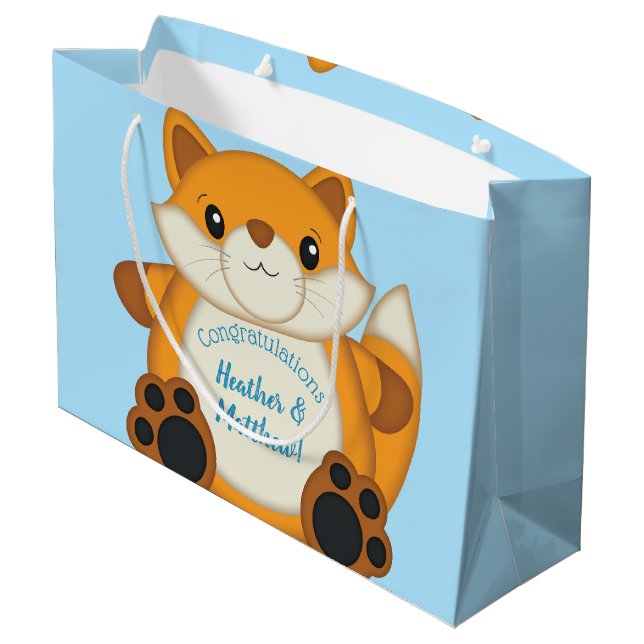Bolsa De Regalo Grande Fox Baby Shower Blue (Angulo reverso)