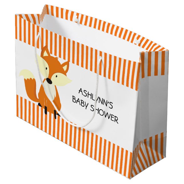 Bolsa De Regalo Grande Fox con Naranja y franjas blancas Baby Shower (Angulo reverso)