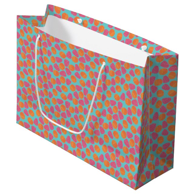 Bolsa De Regalo Grande Frambuesas Tangerinas en azul turquesa brillante (Angulo Anverso)