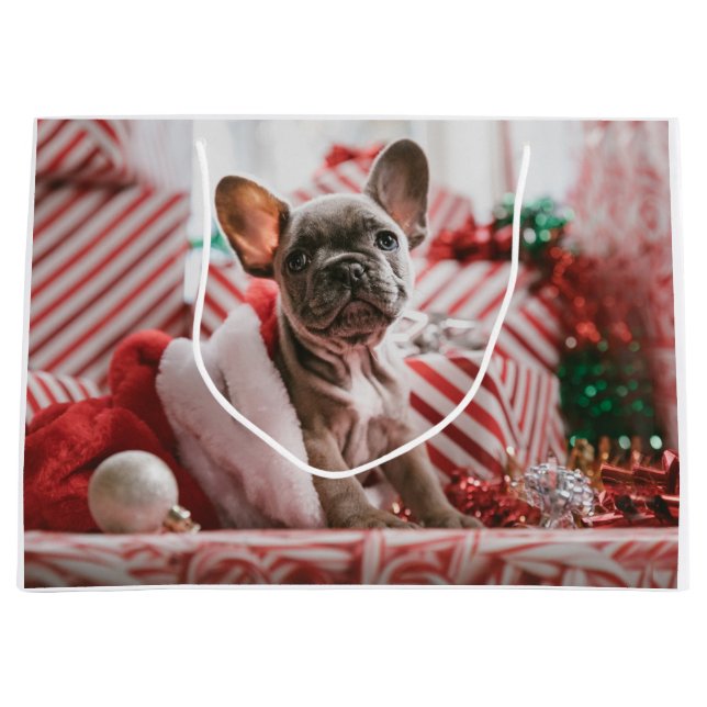 Bolsa De Regalo Grande French Bulldog in Christmas Hat (Anverso)